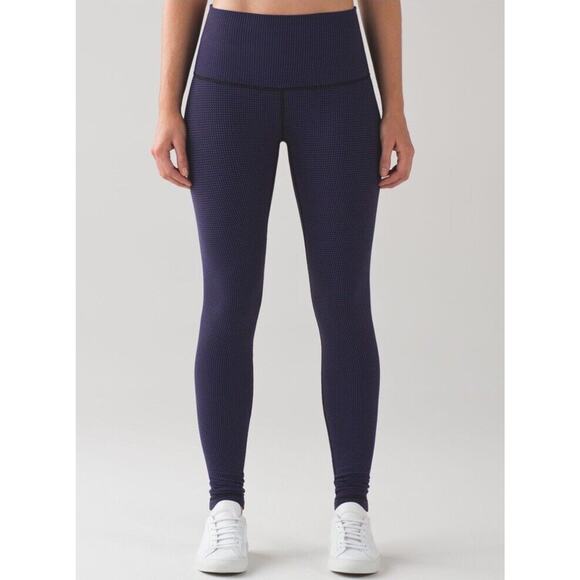 Lululemon Wunder Under Pant 8 Teeny Check Black‎ Cerulean Blue High Rise - Picture 1 of 15